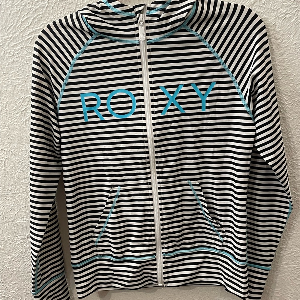 Roxy Kids Striped Swim Jacket - Black and White